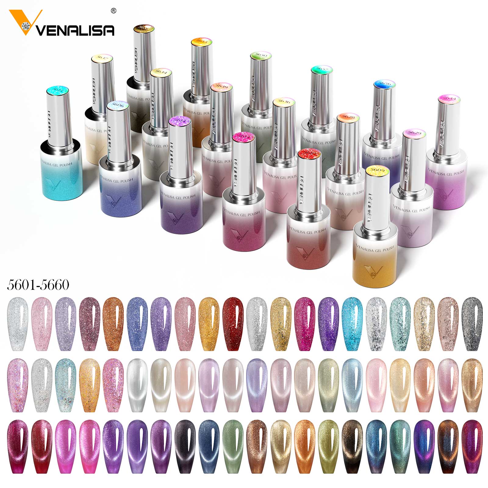 10ML Glitter & Cat Eye Gel 60 Colors Set (With Color Display) TPO Free Hema Free - Image 7