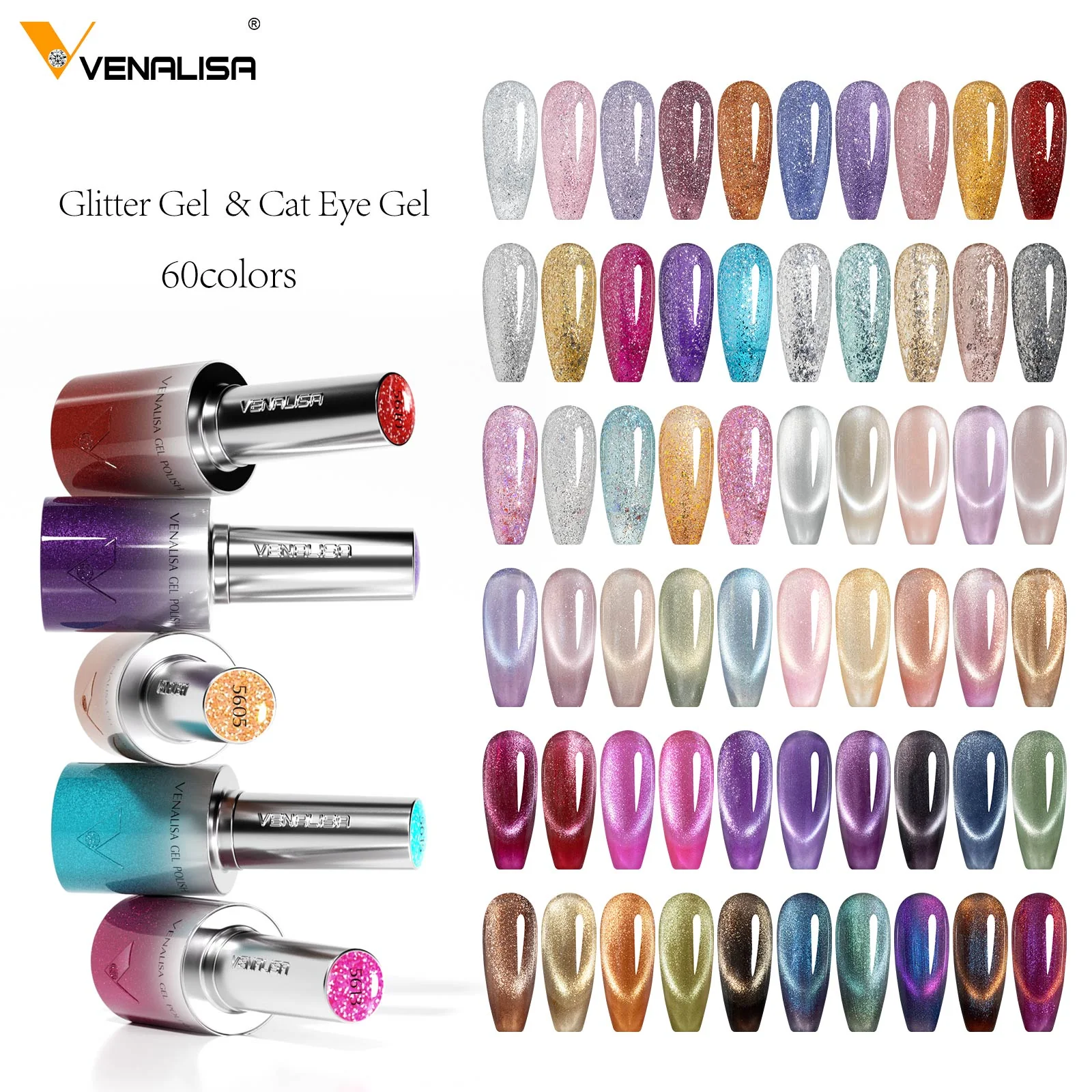 10ML Glitter & Cat Eye Gel 60 Colors Set (With Color Display) TPO Free Hema Free - Image 9