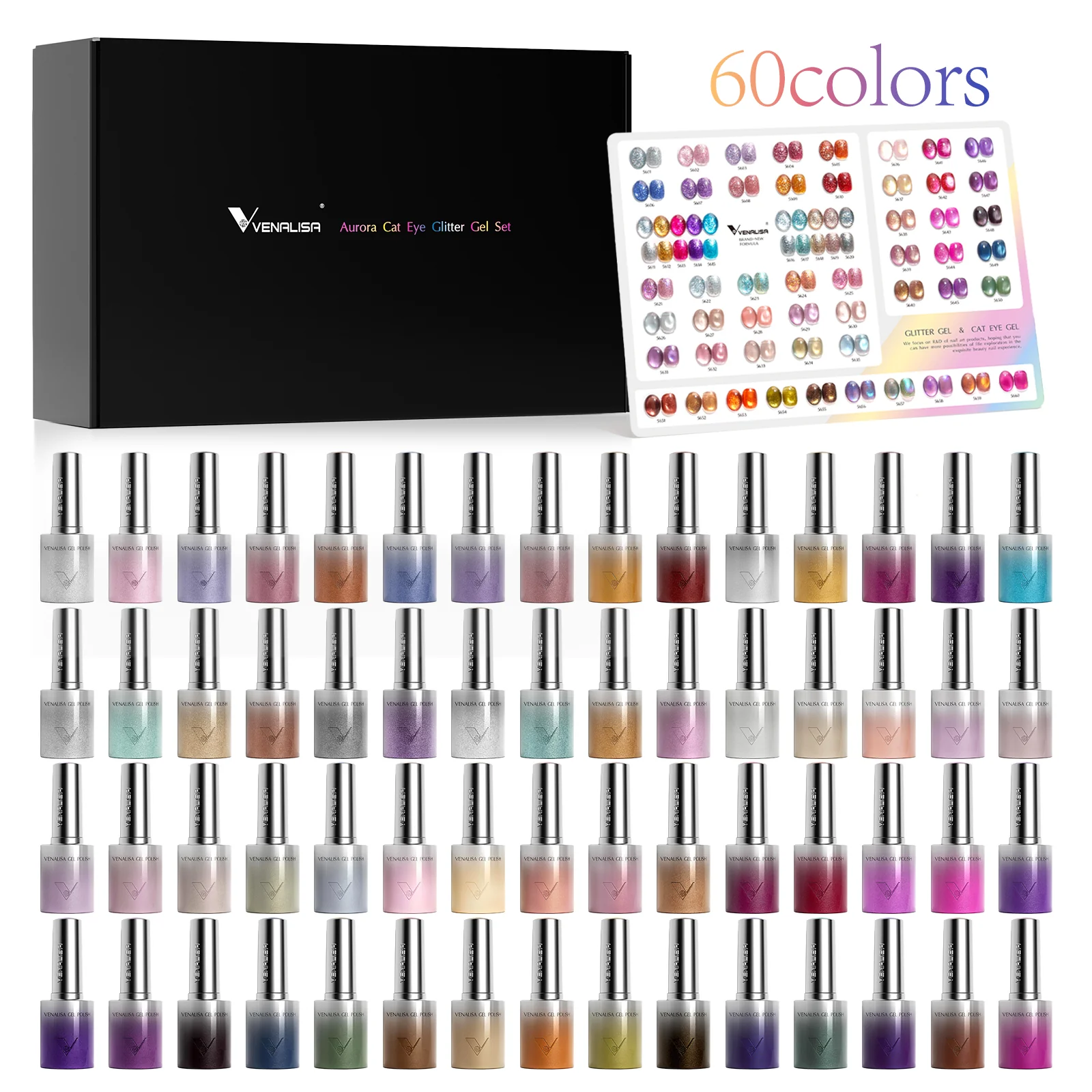Aurora Cat Eye Glitter Gel Set 60 Colors With Color Display TPO Free Hema Free - Image 2